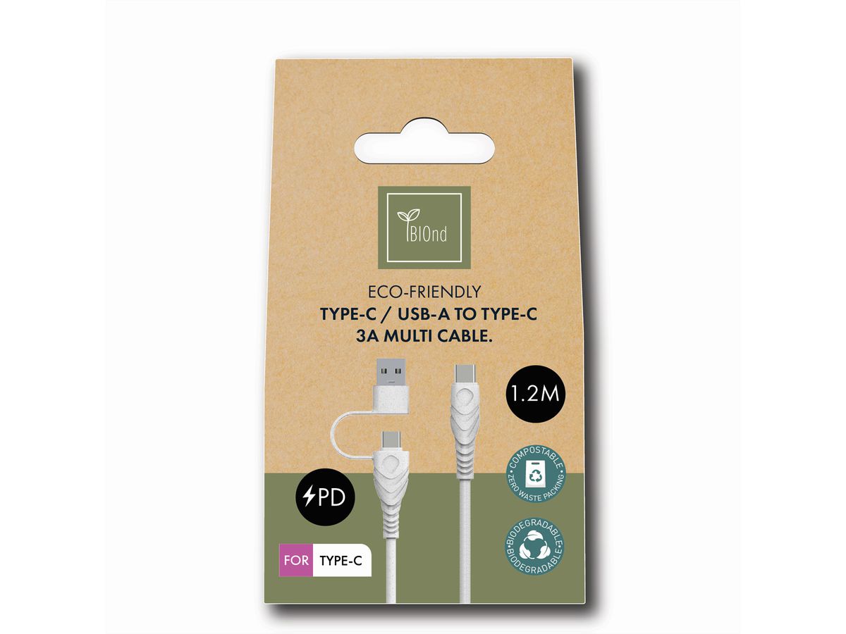 BIOnd BIO-CT-TC Câble USB-C vers Type-C+A 3A, 1,2 m