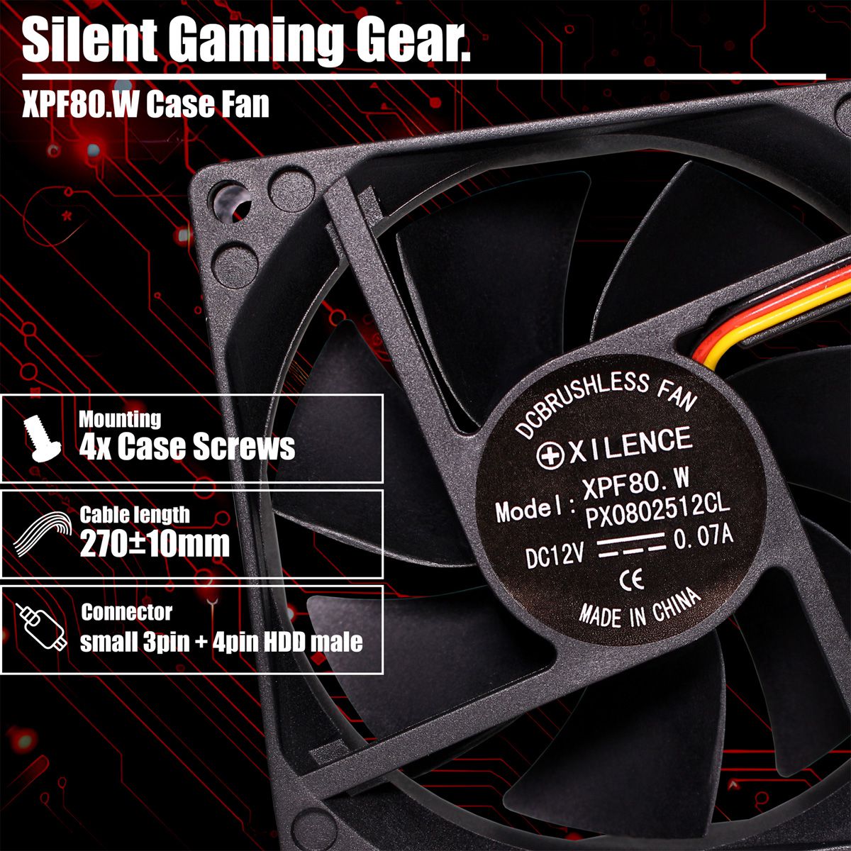 Xilence XPF80.W Ventilateur de boîtier 80mm, 3PIN, White Box