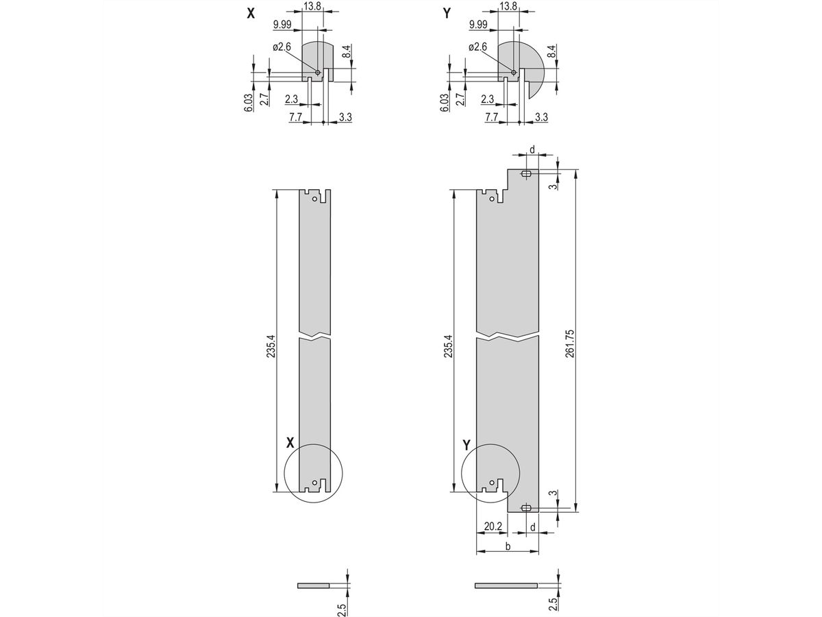 SCHROFF Unité enfichable, face avant, non blindée, pour IEL, IET, Type 2 poignée, 6 U, 10 HP, 2,5 mm, alu, anodisé avant, conducteur arrière