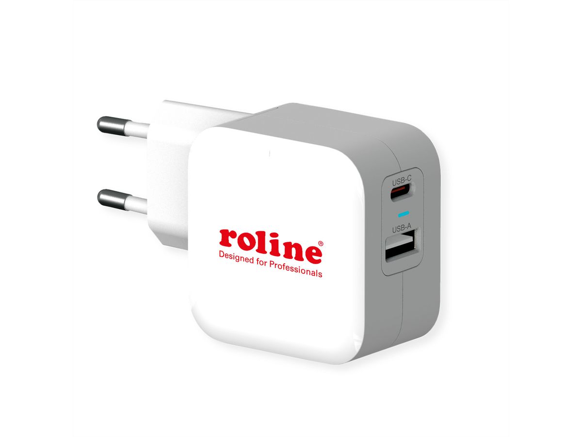 ROLINE Chargeur USB avec prise Euro, 2 ports, 1x QC3.0 A + 1x C