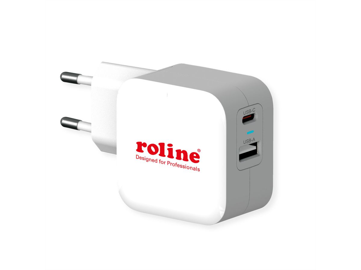 ROLINE Chargeur USB avec prise Euro, 2 ports, 1x QC3.0 A + 1x C (PD), 38W