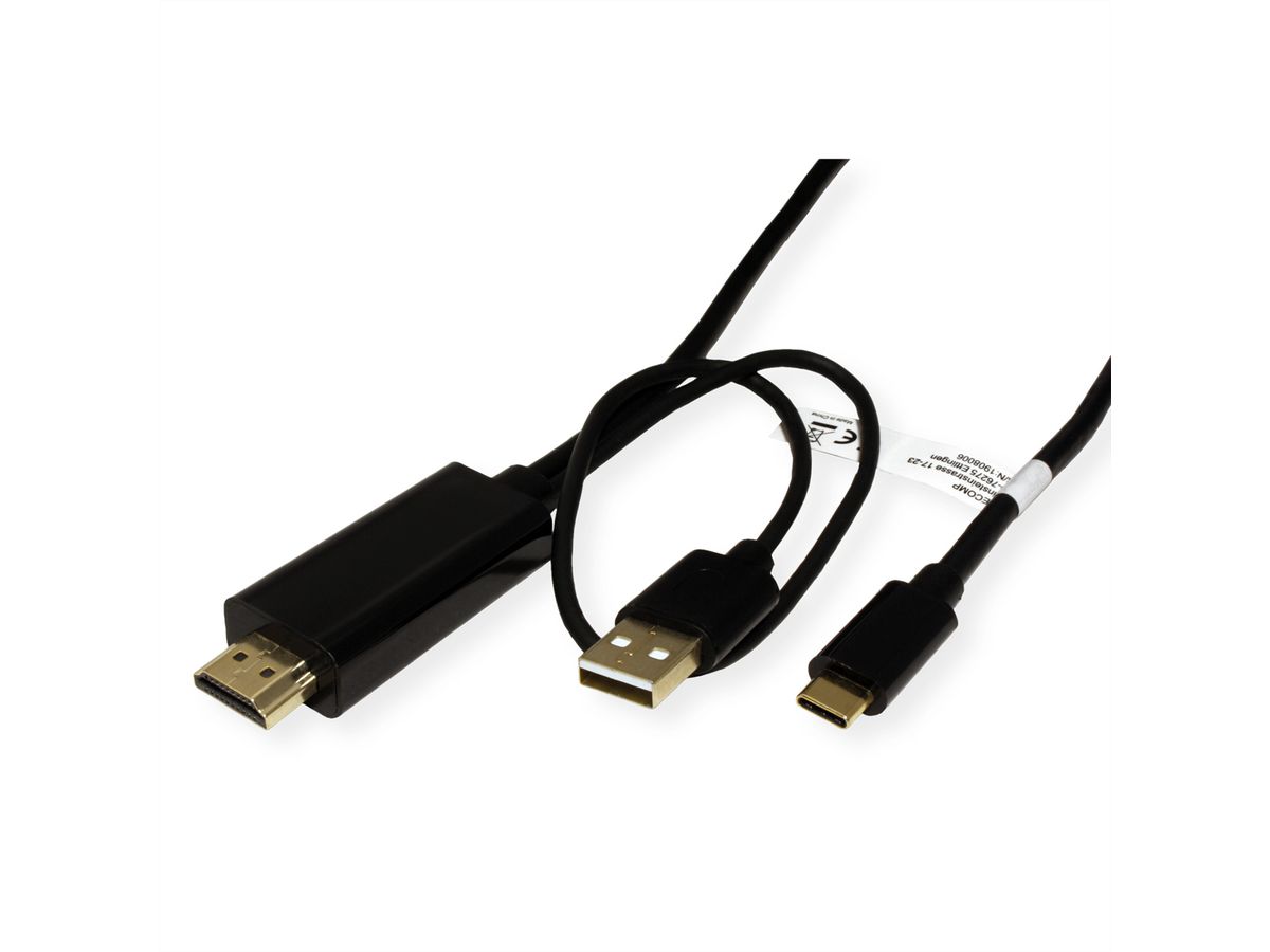 ROLINE Câble adaptateur type C - HDMI + USB A, M/M, 1 m
