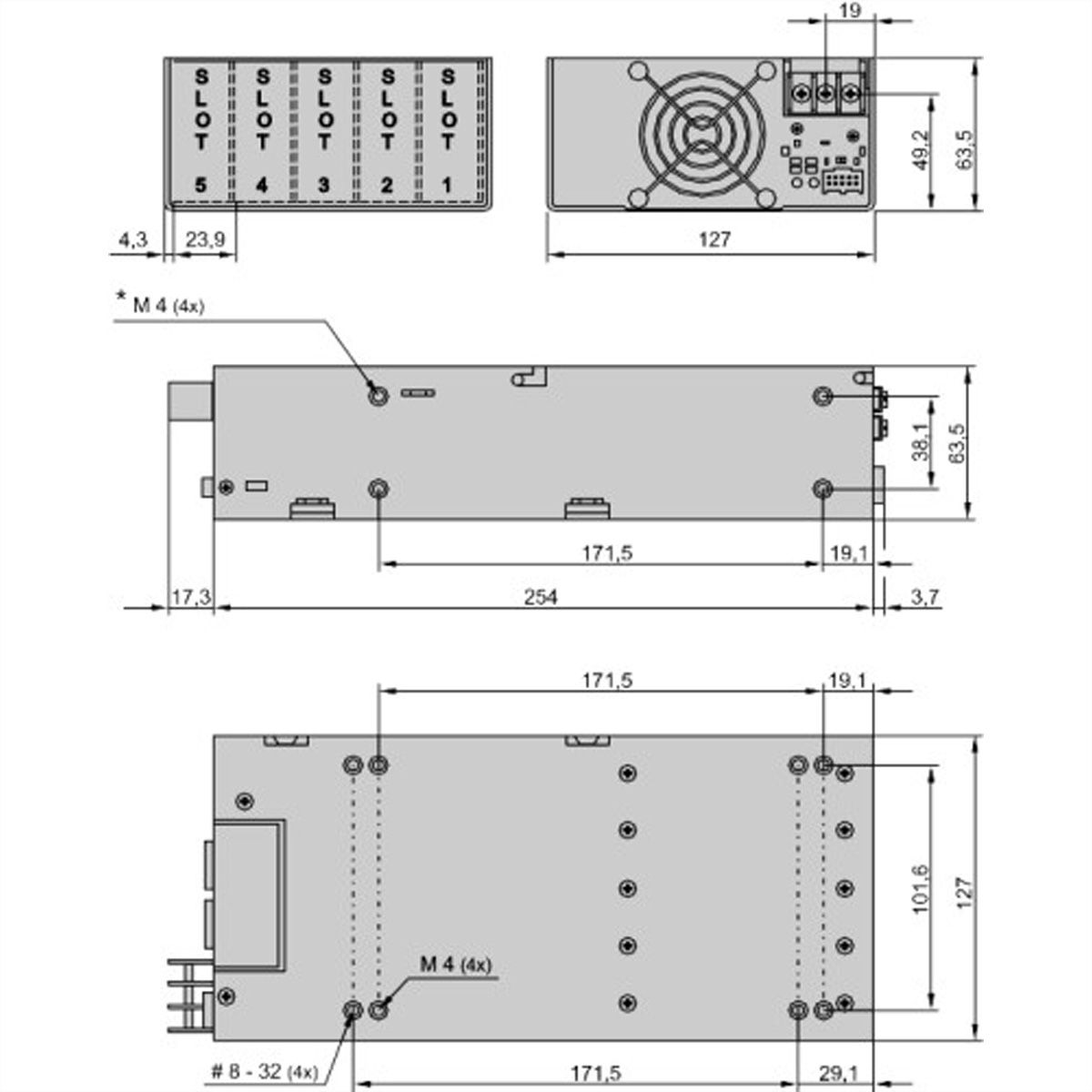 SCHROFF AC/DC, Open Frame, 600 W, quad - GÉNÉRATEUR MP4 2E-1D-4LL-00