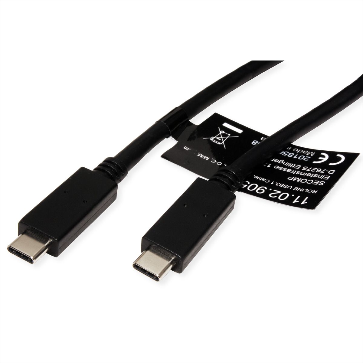 ROLINE Câble USB 3.2 Gen 2, avec PD, C-C, M/M, 4K UHD-1, 10Gbit/s, Emark, 100W, noir, 2 m
