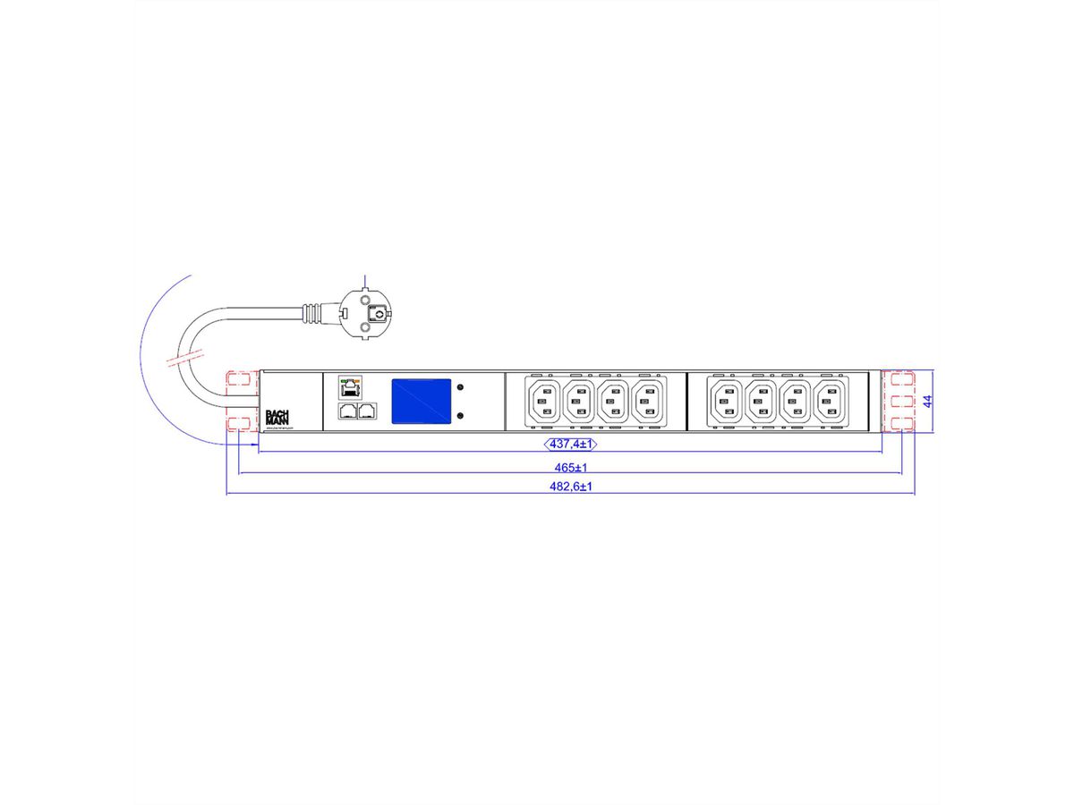 BACHMANN BN2000 19" 1U 8xC13, TCP/IP 2,0m CEE7/7