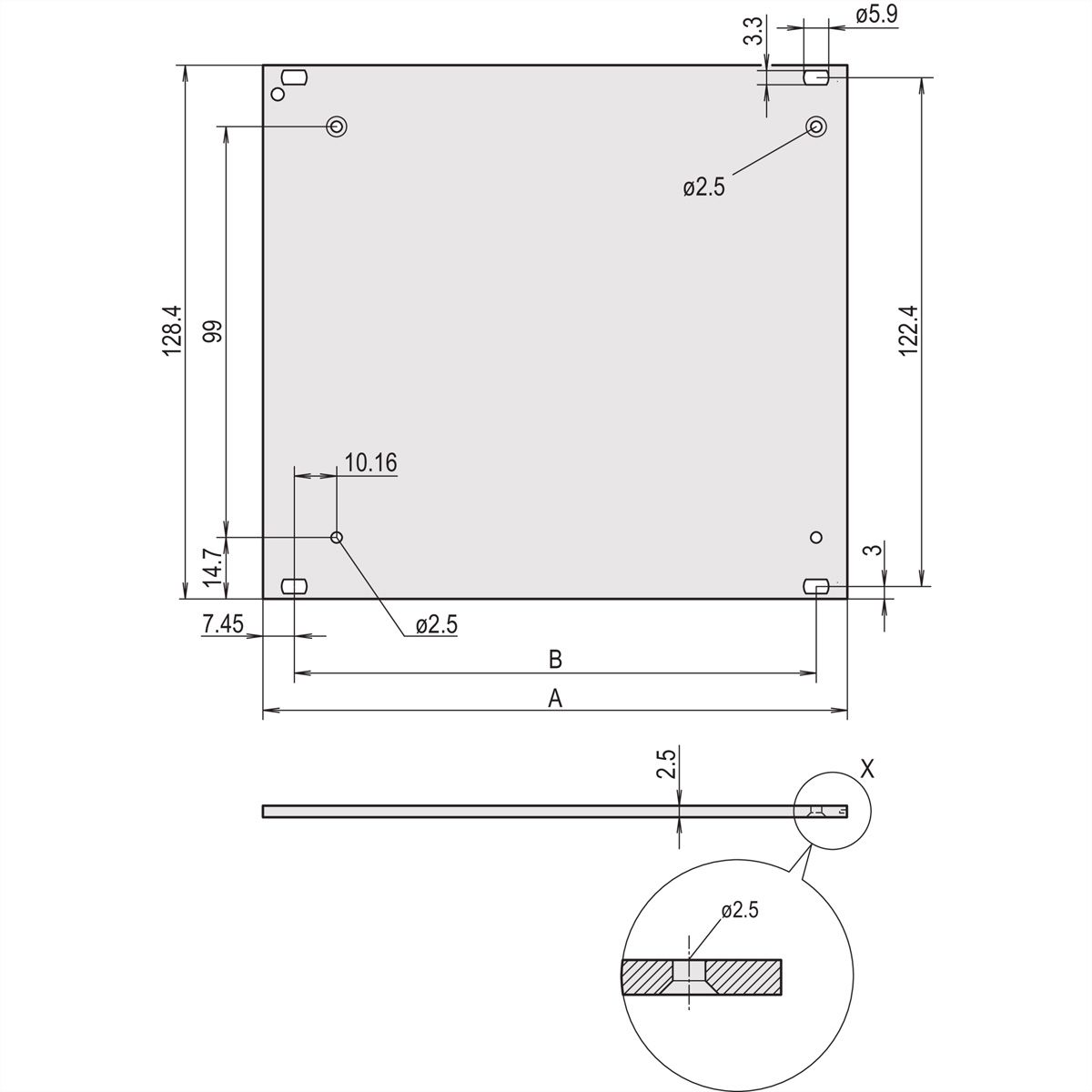 SCHROFF HF Frame Type Plug-In Unit Face avant, 3 U, 14HP, 2,5 mm, alu, anodisé avant, conducteur arrière