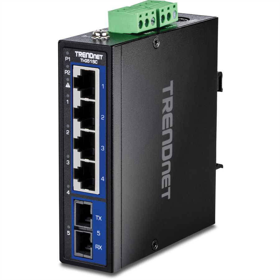 TRENDnet TI-G51SC Switch Rail DIN Gigabit industriel à 5 ports, avec port SC multimode