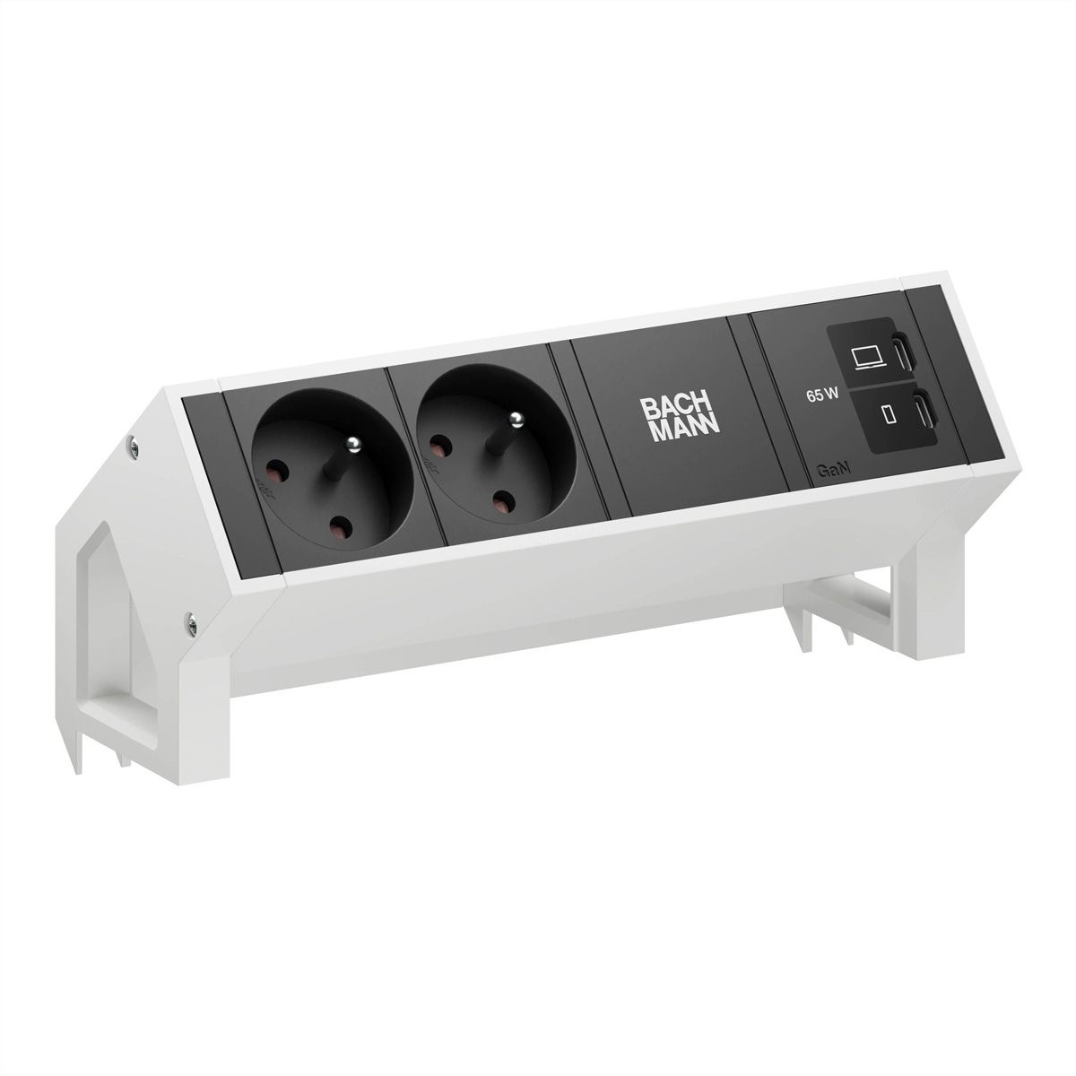 BACHMANN DESK2 2xUTE 1xUSB C/C 65W, L=0,2m RAL9010
