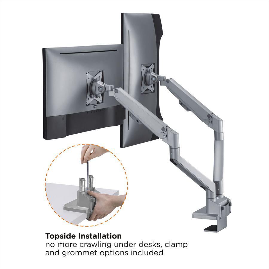ROLINE Support double LCD, fixation sur bureau, vérin à gaz, 5 articulations, 17-23", jusqu'à 2x 9 kg, argent
