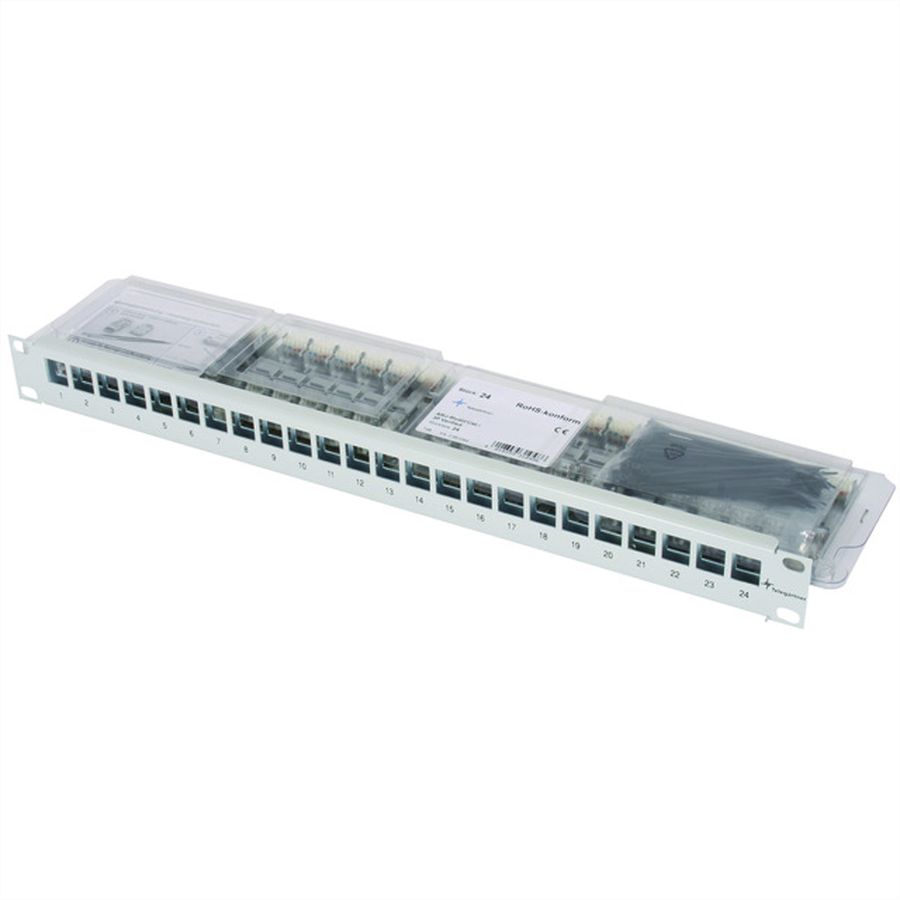 19"-Porte modules 1 UH équipé de 24 modules AMJ-S Cat.6A (Classe EA) (ISO/IEC), gris
