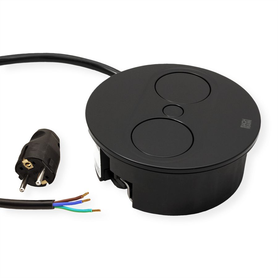 BACHMANN TWIST 2 1xUTE 1xUSB A/C 22W 2,0m AEH RAL9005 30GE rond, Mess.p.Ph. 3G4 CEE32A Lan Commutation p.D.