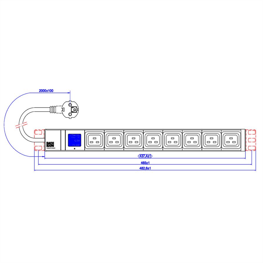 BACHMANN BN0500 19" 1U 8xC19, 2,0m CEE7/7