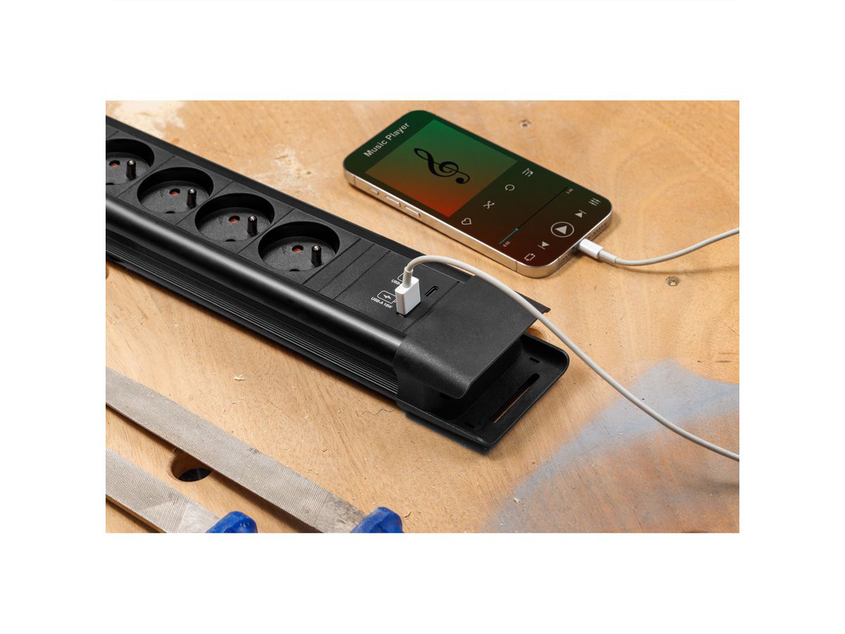 BACHMANN CONNECTUS 6xUTE , 1xinterrupteur 1xUSB A/C 22W 2,0m CEE7/7 noir