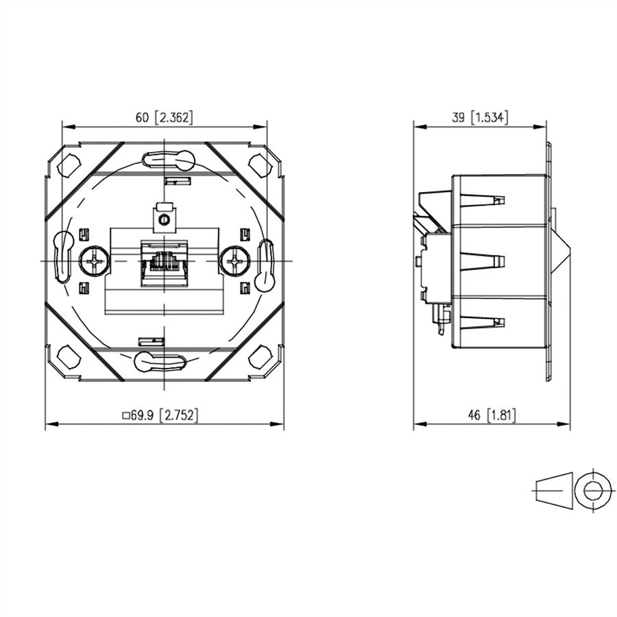 METZ CONNECT E-DAT C6A IDC Prise, 1 port, encastré pour gammes d'interrupteurs design (UP0), métallique