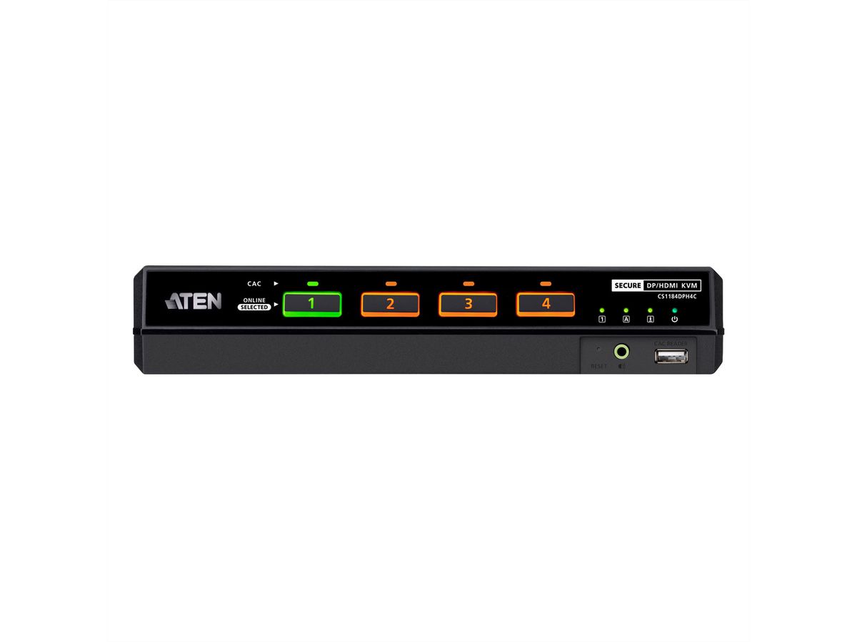 ATEN CS1184DPH4C Commutateur KVM sécurisé universel, 4 ports USB 5K DisplayPort/HDMI avec CAC
