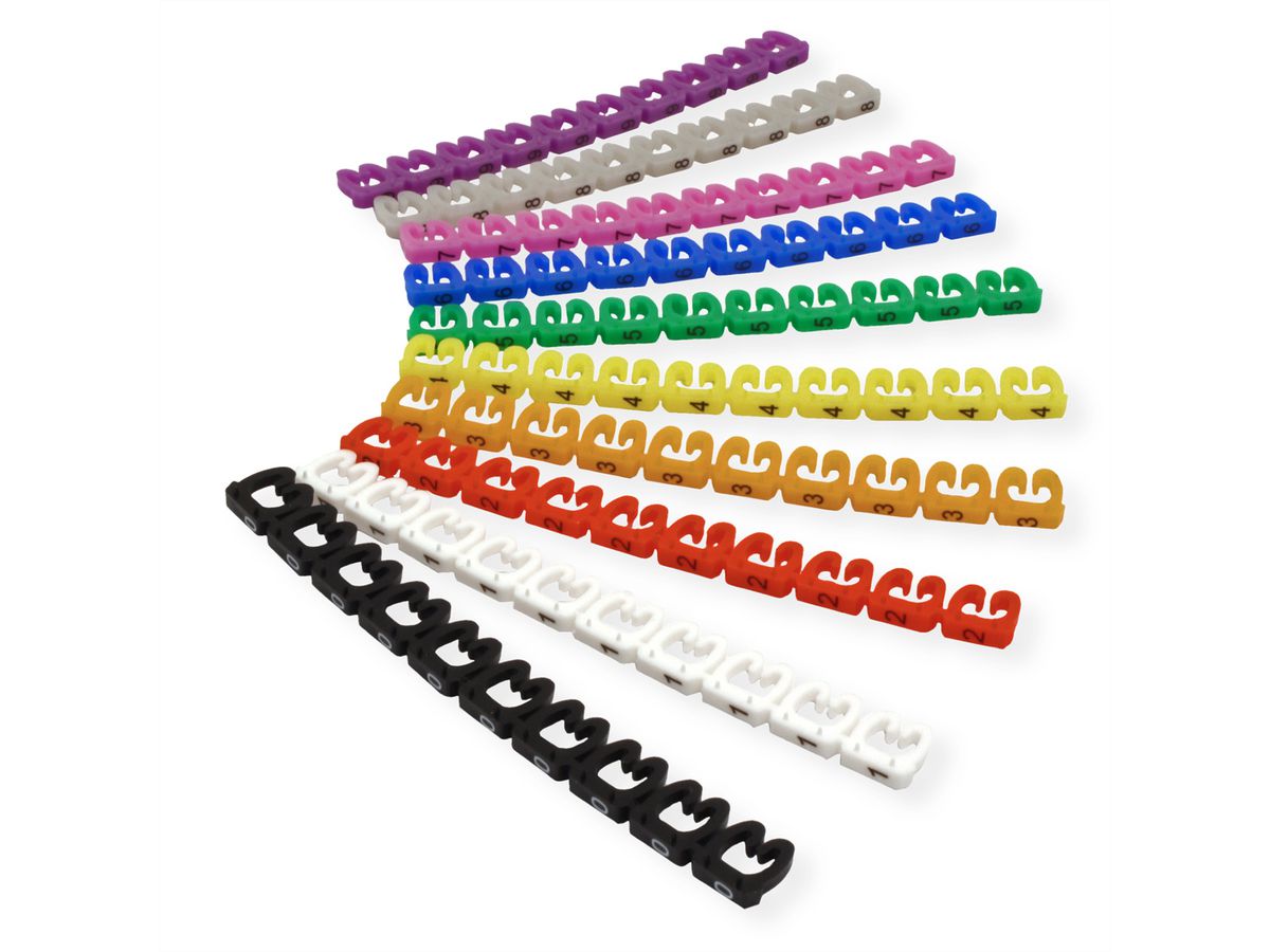 VALUE Set de marqueurs pour câbles patch, 10x 10 pièces, 4 - 5.5 mm, multicolore