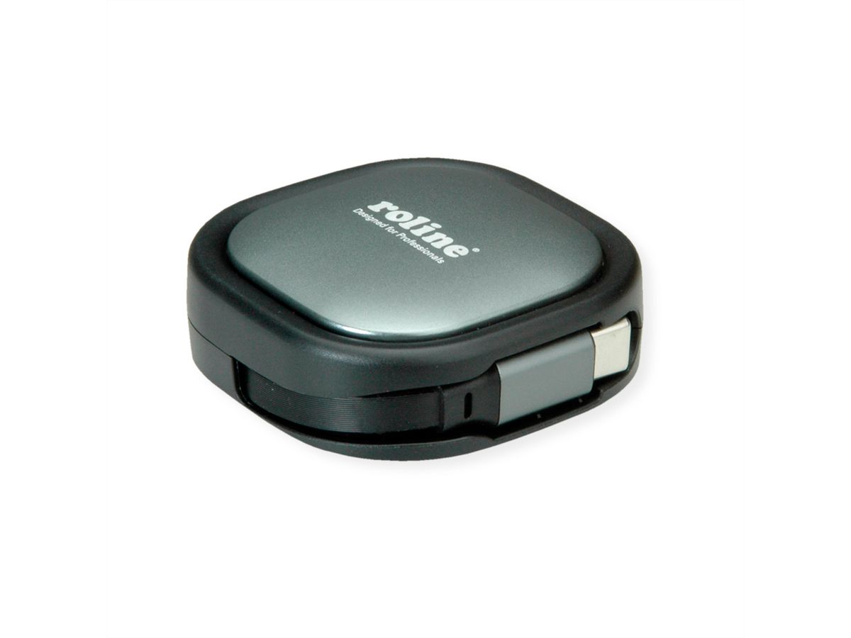 ROLINE Câble rétractable USB 2.0, 60W, C-C, M/M, noir, 1,2 m