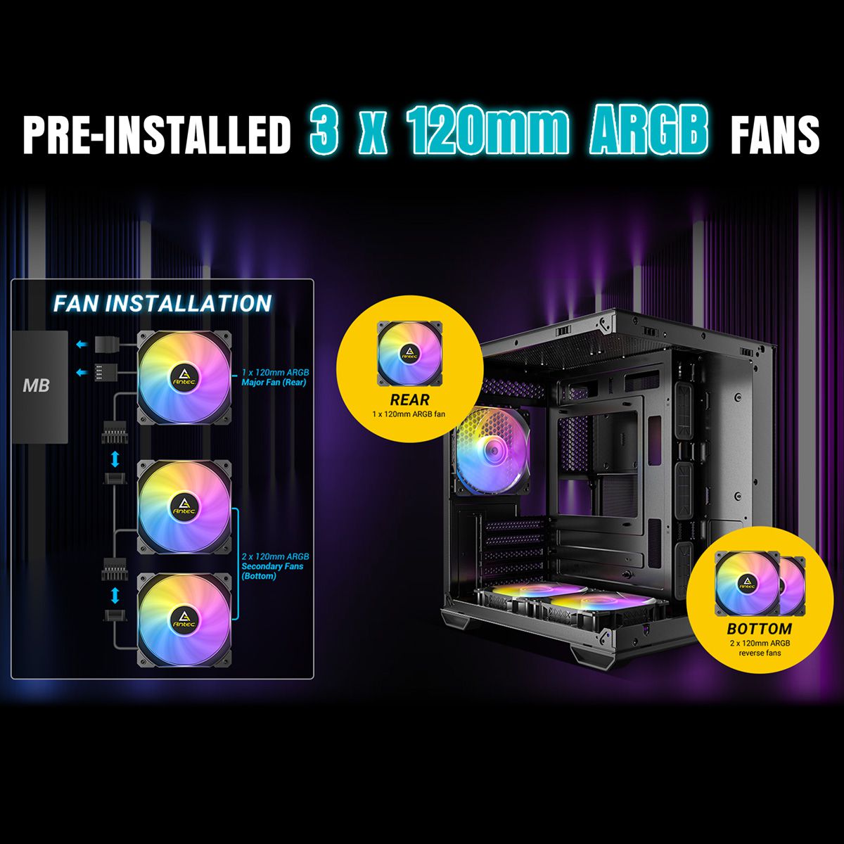 ANTEC CX60M ARGB Boîtier PC Mini Tour Micro-ATX, noir