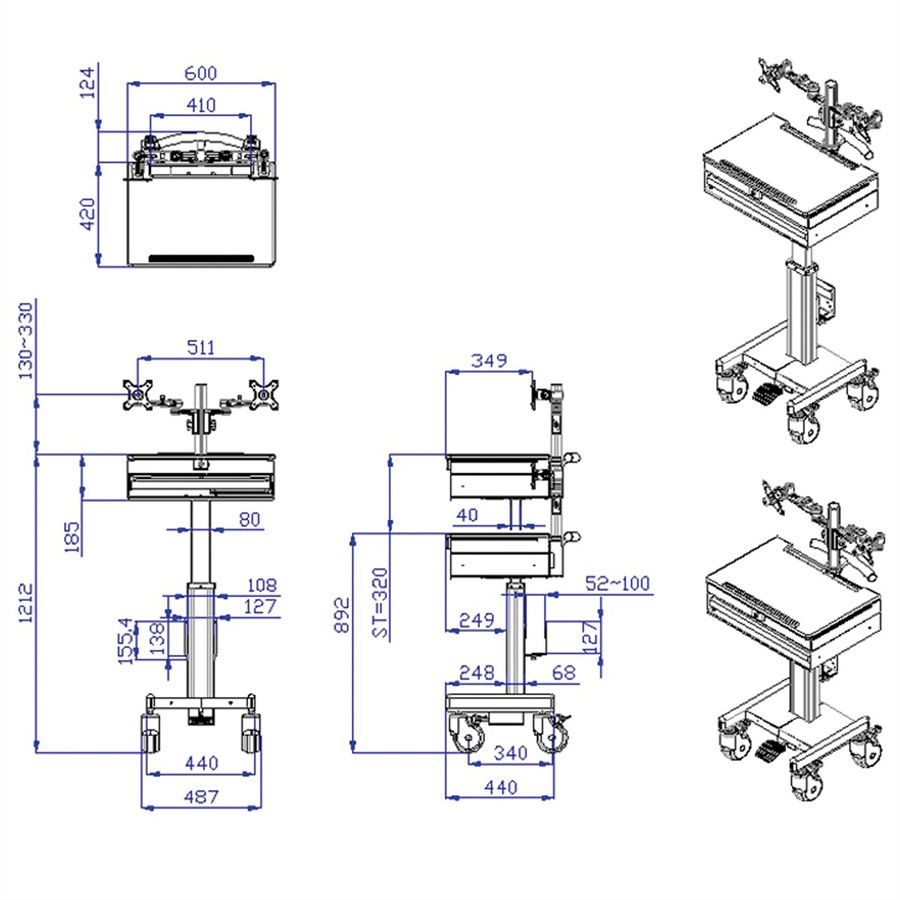 ROLINE Support sur roues PC / LCD réglable en hauteur
