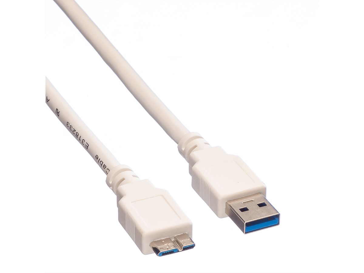 VALUE Câble USB 3.2 Gen 1, A M - Micro B M, blanc, 0,8 m