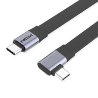 ROLINE Câble USB4 2.0 plat, C–C, M/M, 8K UHD-2, 80Gbit/s, 240W, un côté coudé à 90°, noir, 0,13 m