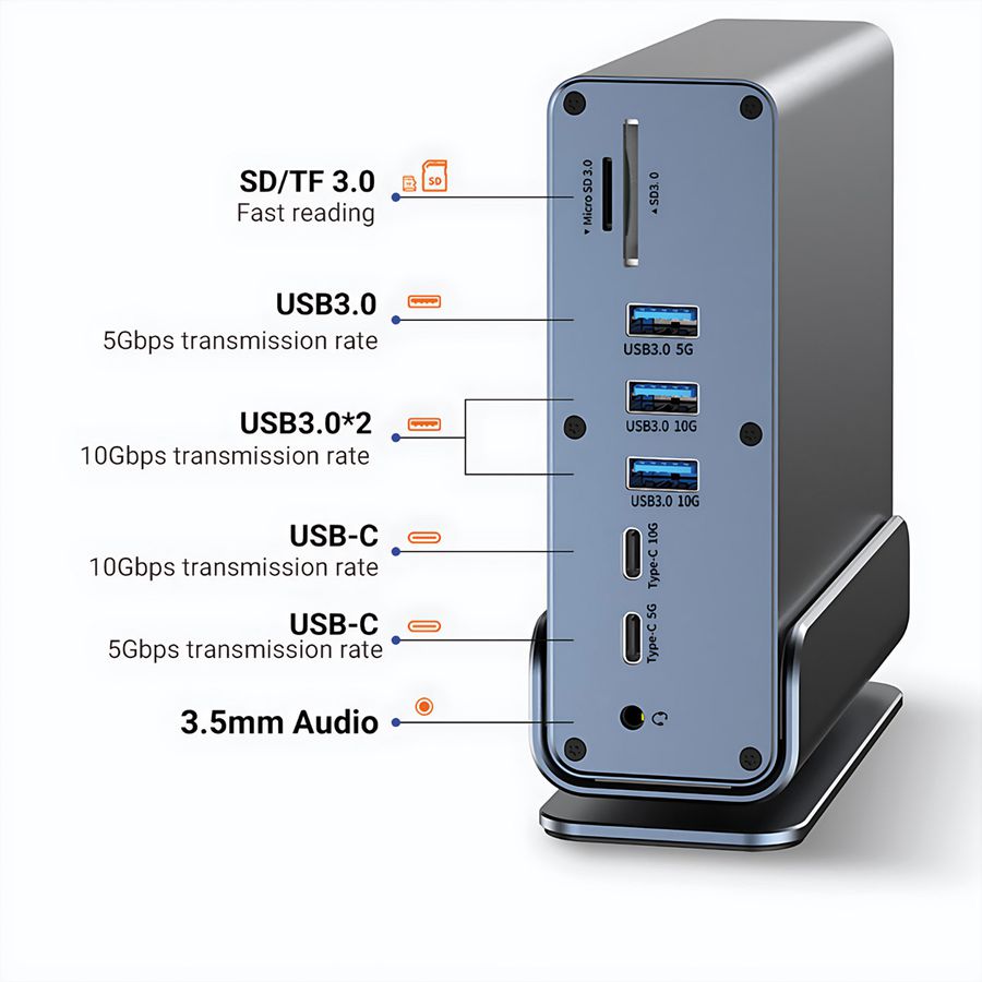 VALUE Station d'accueil USB type C 16 en 1, HDMI/DP 4K60, Gigabit Ethernet, USB-A, USB-C, PD, SD/microSD, Audio