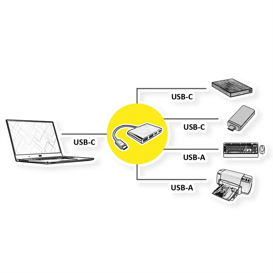 VALUE Hub USB 3.2 Gen 2, 4 ports (2x A+ 2x C), prise type C