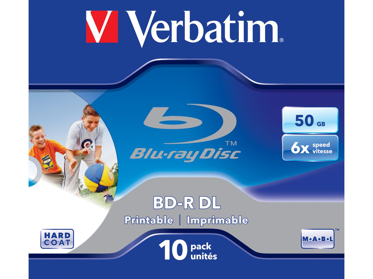 Verbatim BD-R DL 50GB 6x Wide Printable 10 Pack Jewel Case No ID Brand BD-R 50Go 10pièce(s)