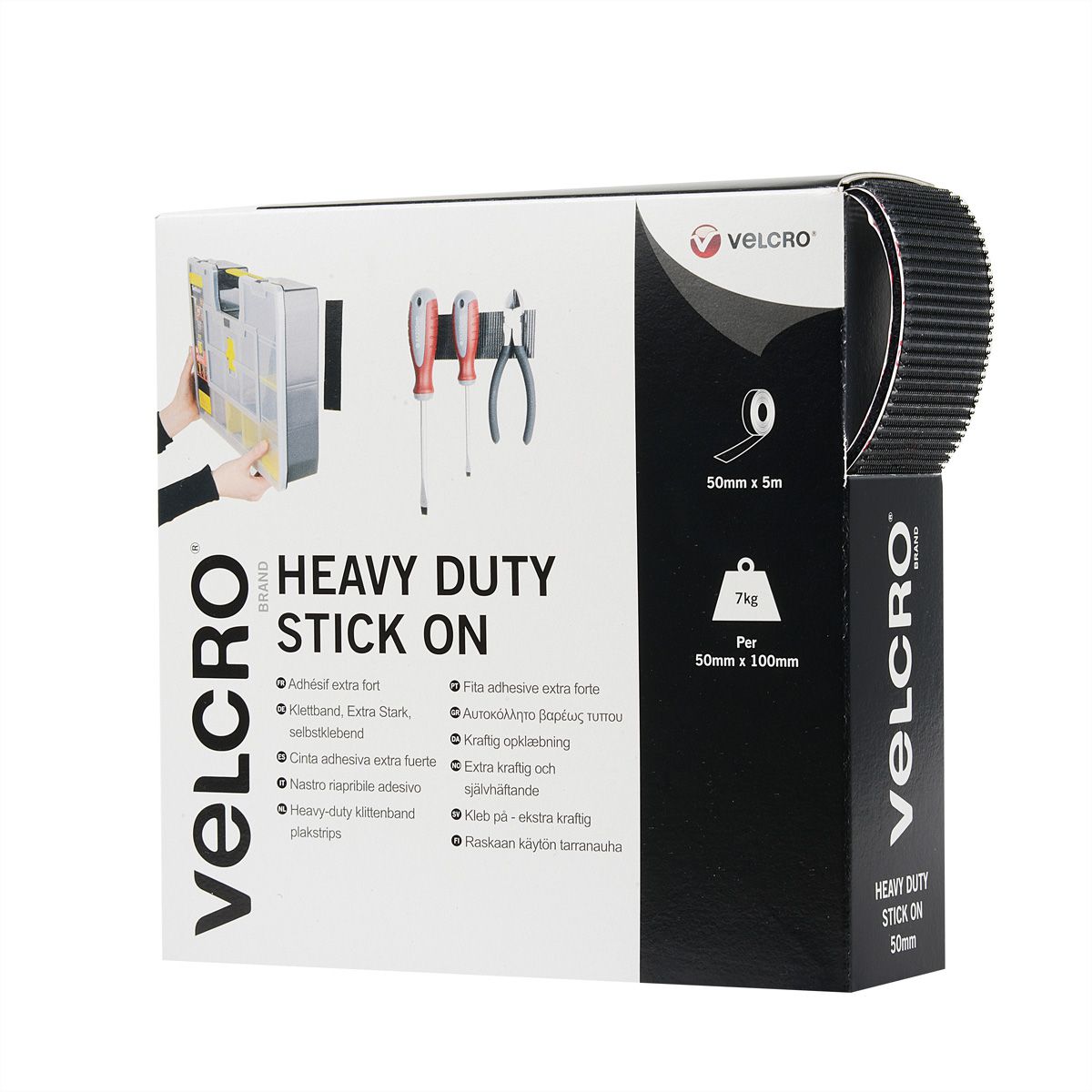 VELCRO® Bande 50mmx5m noir, crochets&velours autocollants extra fort