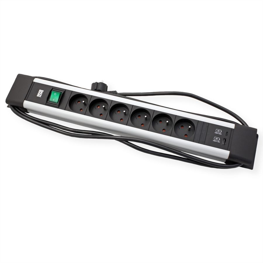BACHMANN CONNECTUS 6xUTE , 1xinterrupteur 1xUSB A/C 22W 2,0m CEE7/7 gris