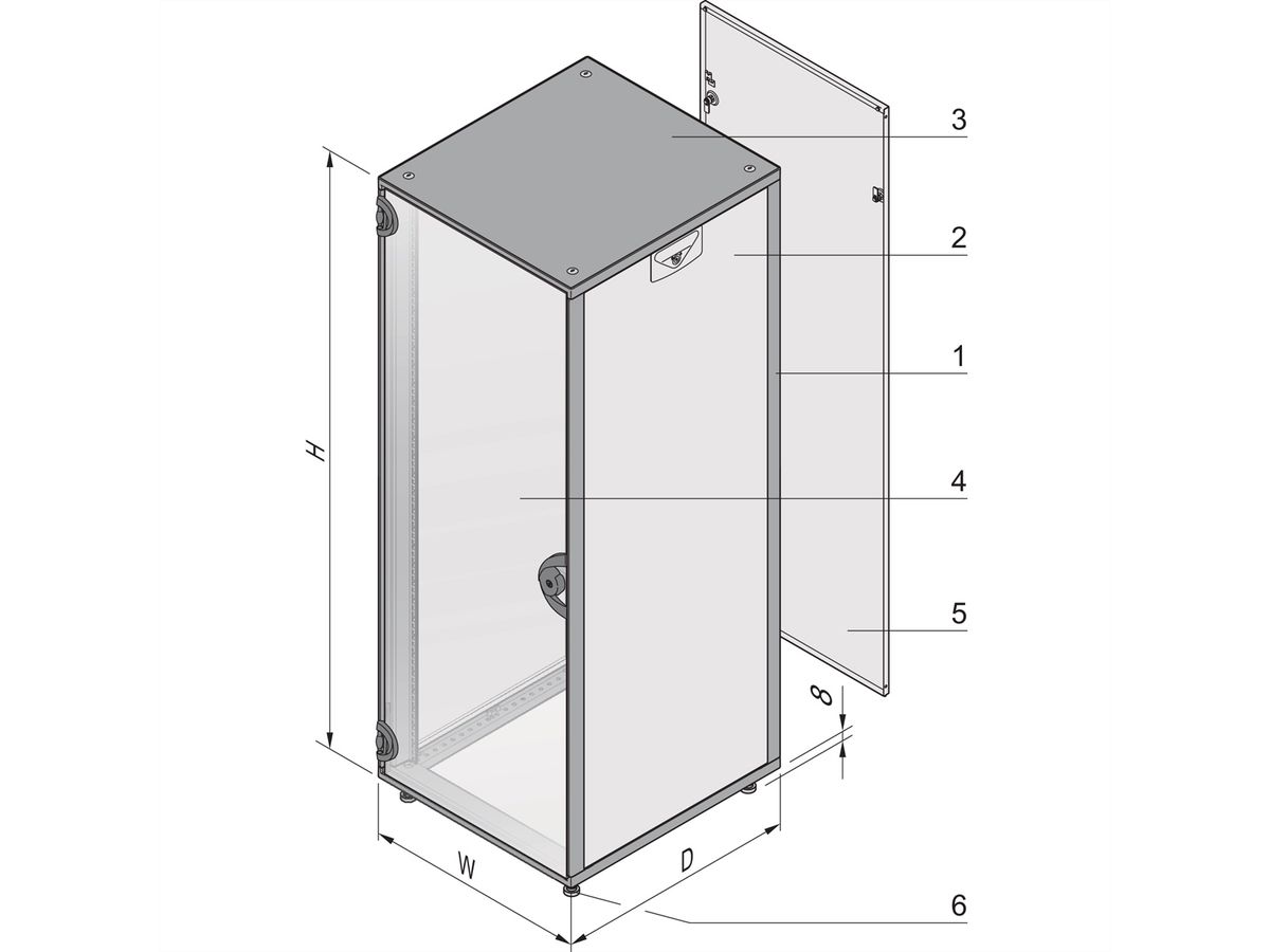 Armoire Novastar SCHROFF avec porte vitrée et panneau arrière, Slim-Line, RAL 7021/7035, 945H 553W 600D