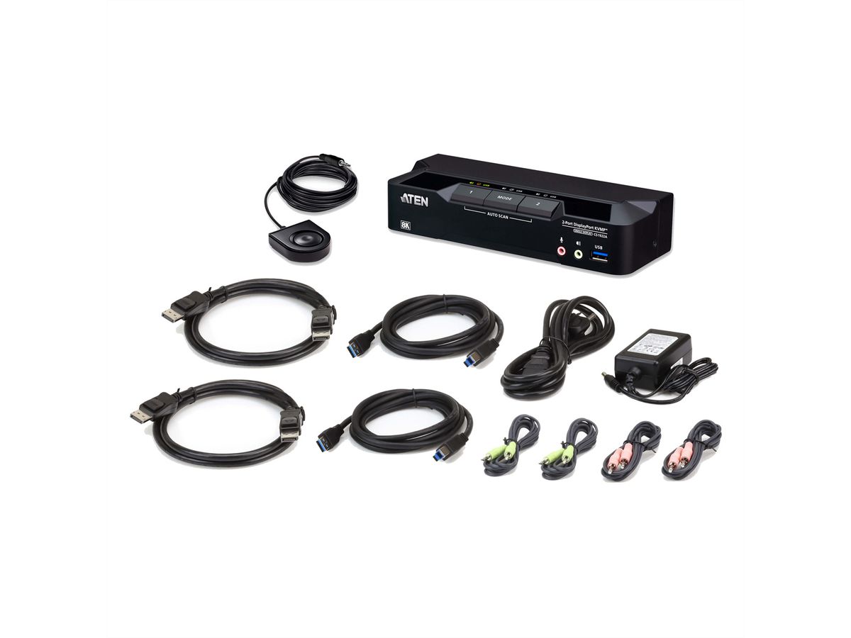 ATEN CS1922A Commutateur KVMP™ DisplayPort 8K USB 3.0 à 2 ports (câbles inclus)