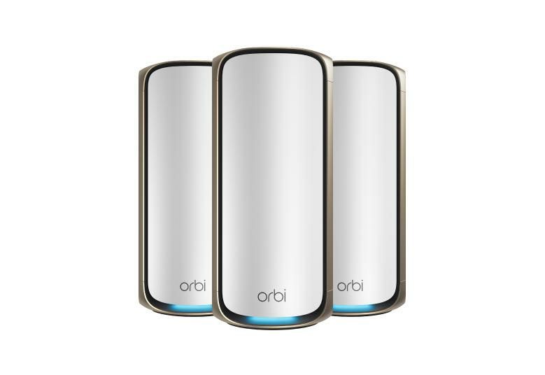 NETGEAR Orbi 970 Series Quad-Band WiFi 7, 3-Pack Quad-band (2.4 GHz / 5 GHz-1 / 5 GHz-2 / 6 GHz) Wi-Fi 6 (802.11ax) Gris Interne, Lot de 3
