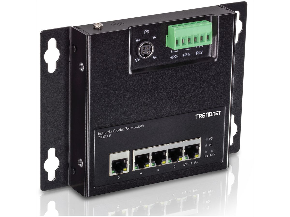 TRENDnet TI-PG50F Switch industriel PoE+ Gigabit à 5 ports à accès frontal