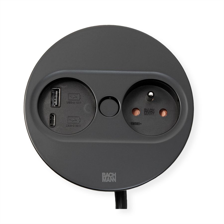 BACHMANN TWIST 2 1xUTE 1xUSB A/C 22W 2,0m AEH RAL9005 30GE rond, Mess.p.Ph. 3G4 CEE32A Lan Commutation p.D.