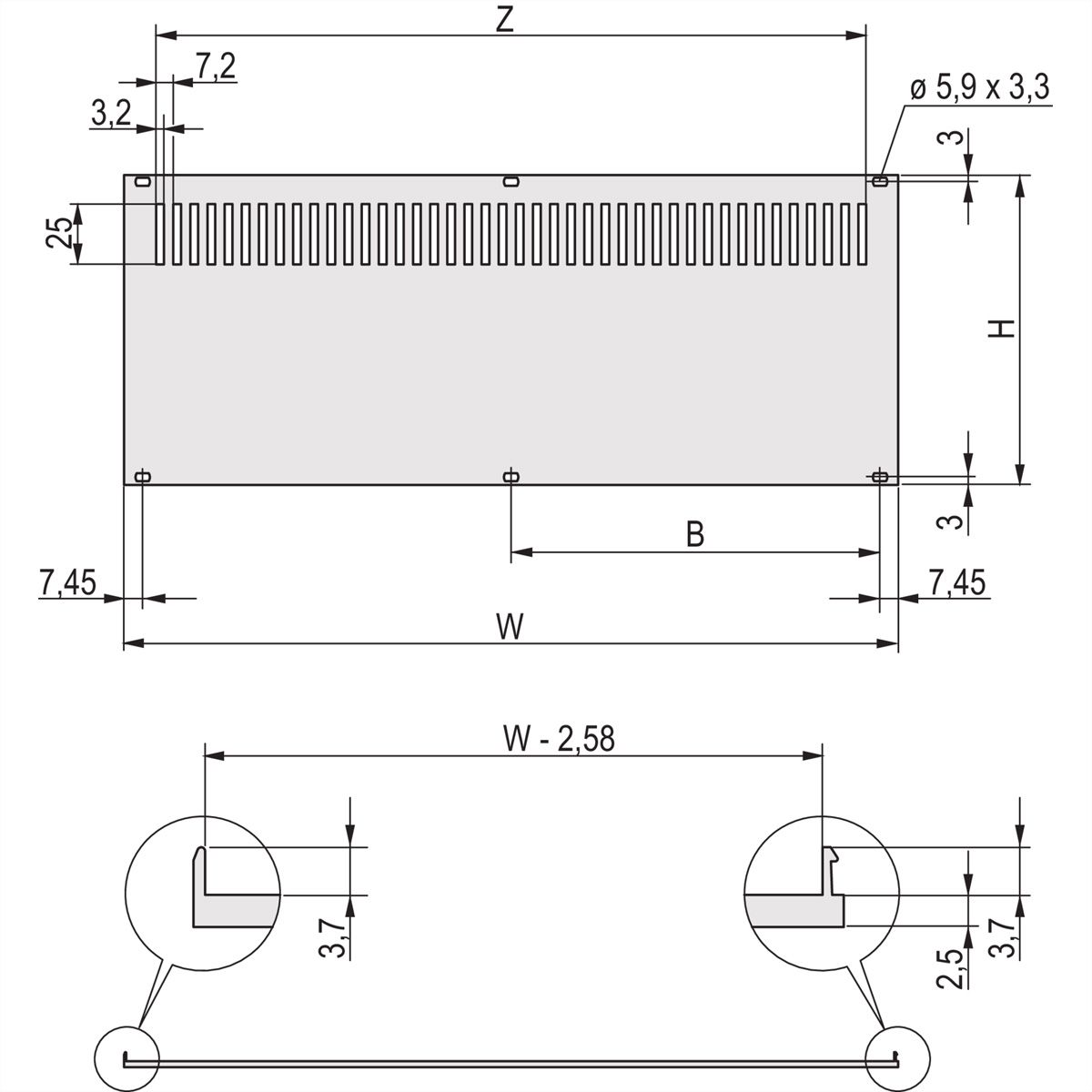 Panneau arrière SCHROFF, perforé, non blindé, pour RatiopacPRO et PropacPRO, 2 U, 84 HP