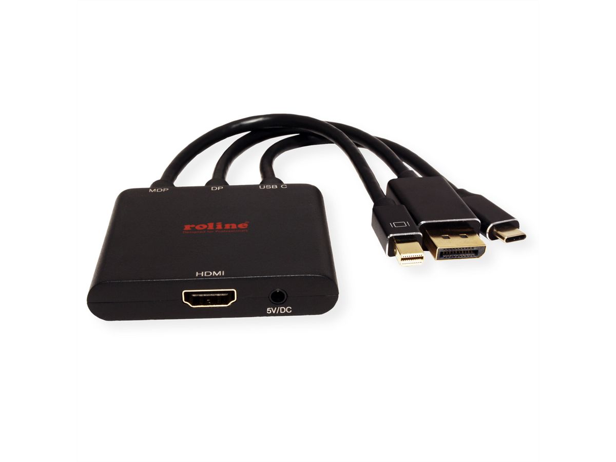 ROLINE Adaptateur Mini DisplayPort / DisplayPort / Type C - HDMI, Actif, 0,15 m