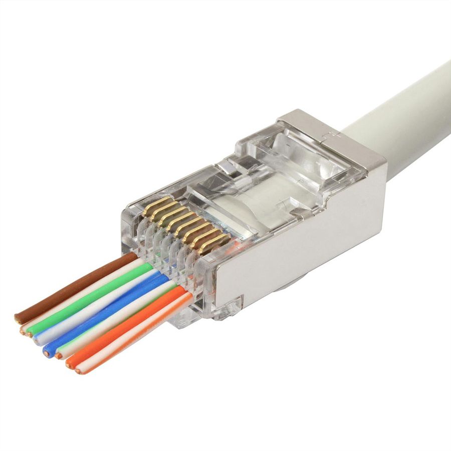 ROLINE Connecteur modulaire blindé Cat.6A (Classe EA), Pass-Through, pour câble solide/tresse, 10 unités