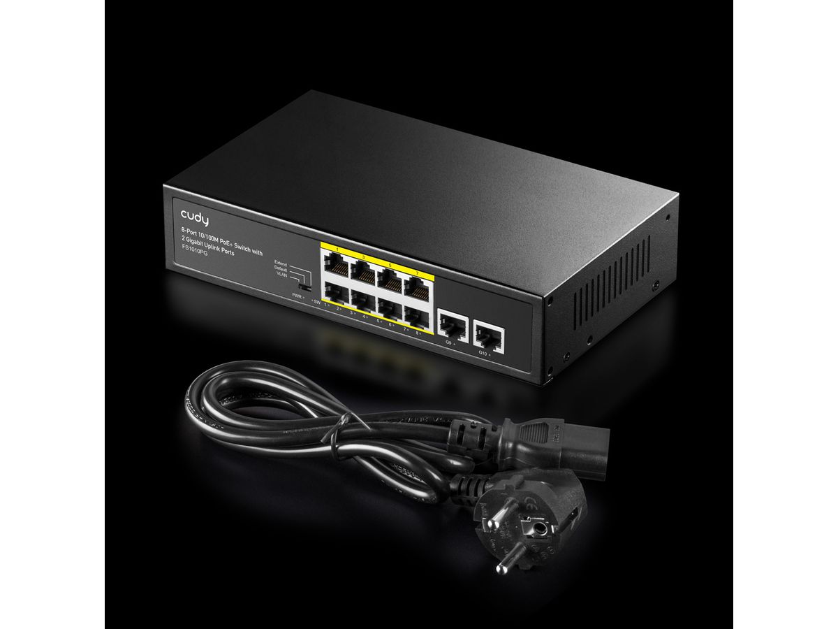 CUDY FS1010PG Switch 8 ports 10/100M PoE+, 2 ports Gigabit Uplink 120W
