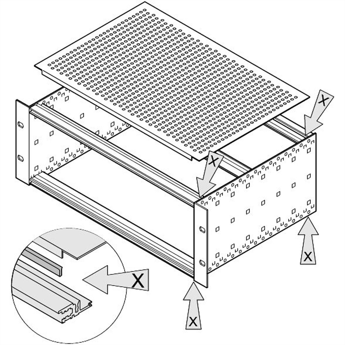 SCHROFF EuropacPRO Kit de blindage CEM, plaque de recouvrement sur rail horizontal, acier, 63 HP, 10 pièces