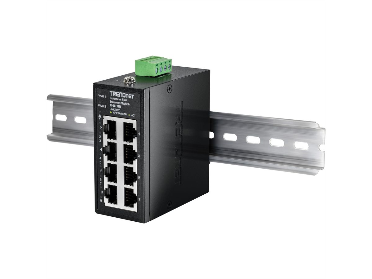 TRENDnet TI-ELC80 Mini switch industriel rail DIN, Fast Ethernet à 8 ports