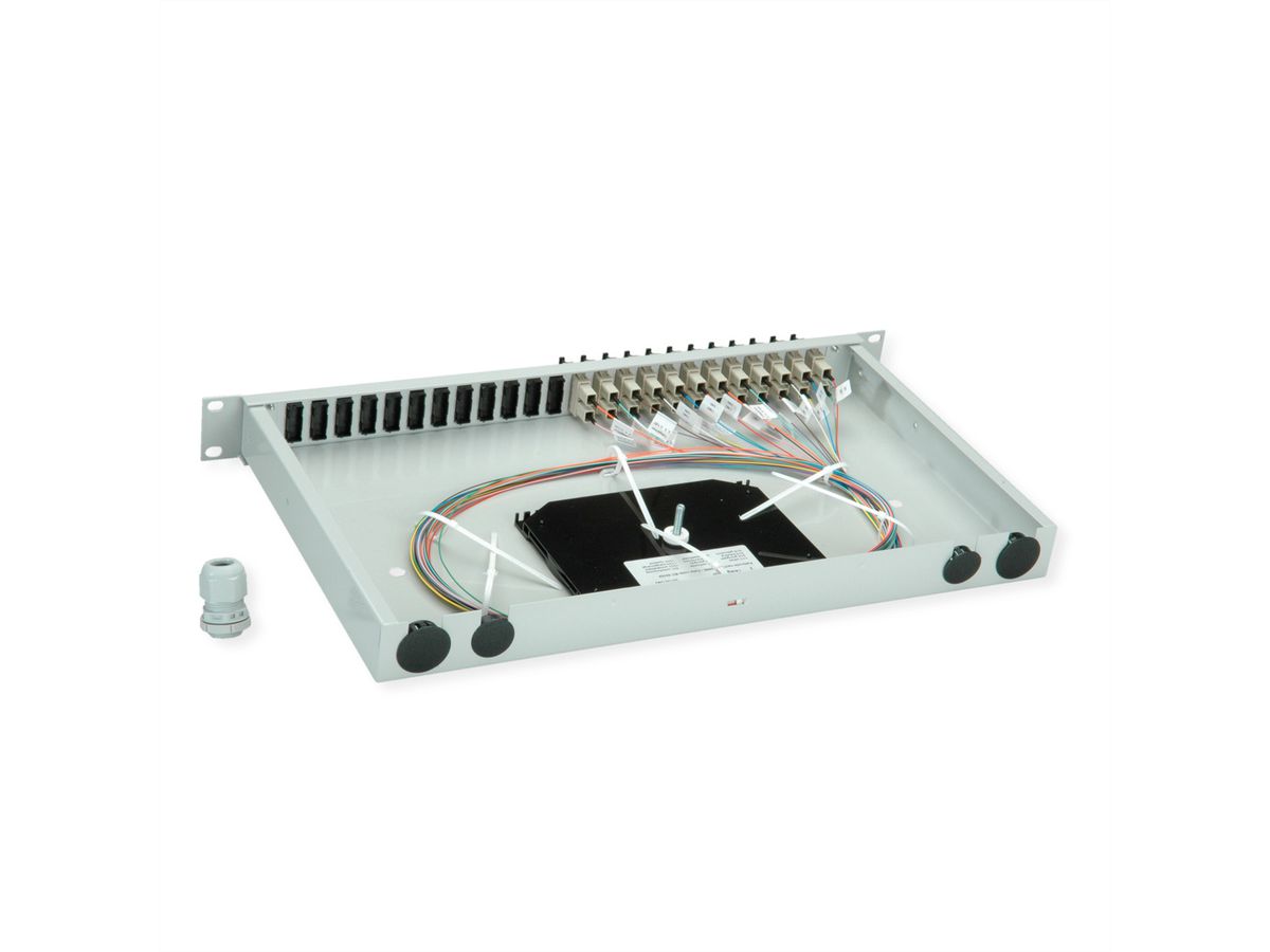 TELEGÄRTNER BASIS eco Panneau FO avec coupleurs et pigtails, 12x SC Duplex, beige, OM2, Grade C