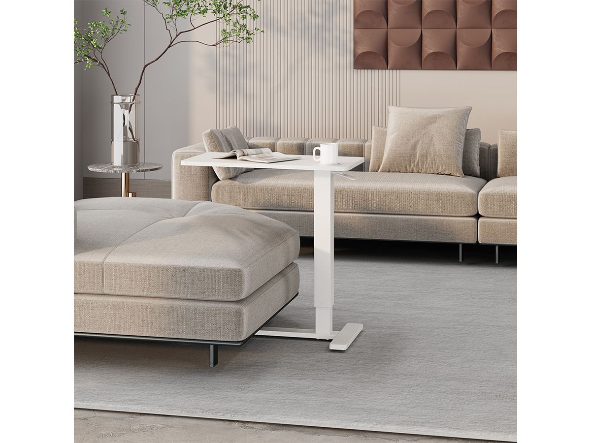 ROLINE Table d'appoint à vérin à gaz, réglable en hauteur, blanc
