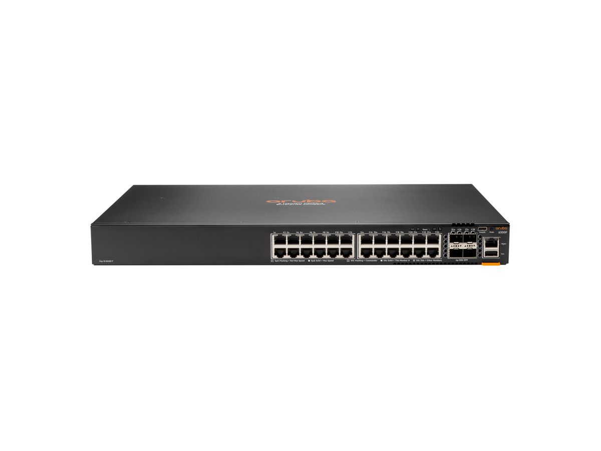 Hewlett Packard Enterprise Aruba 6300F 24-port 1GbE & 4-port SFP56 Géré L3 Gigabit Ethernet (10/100/1000) 1U Gris