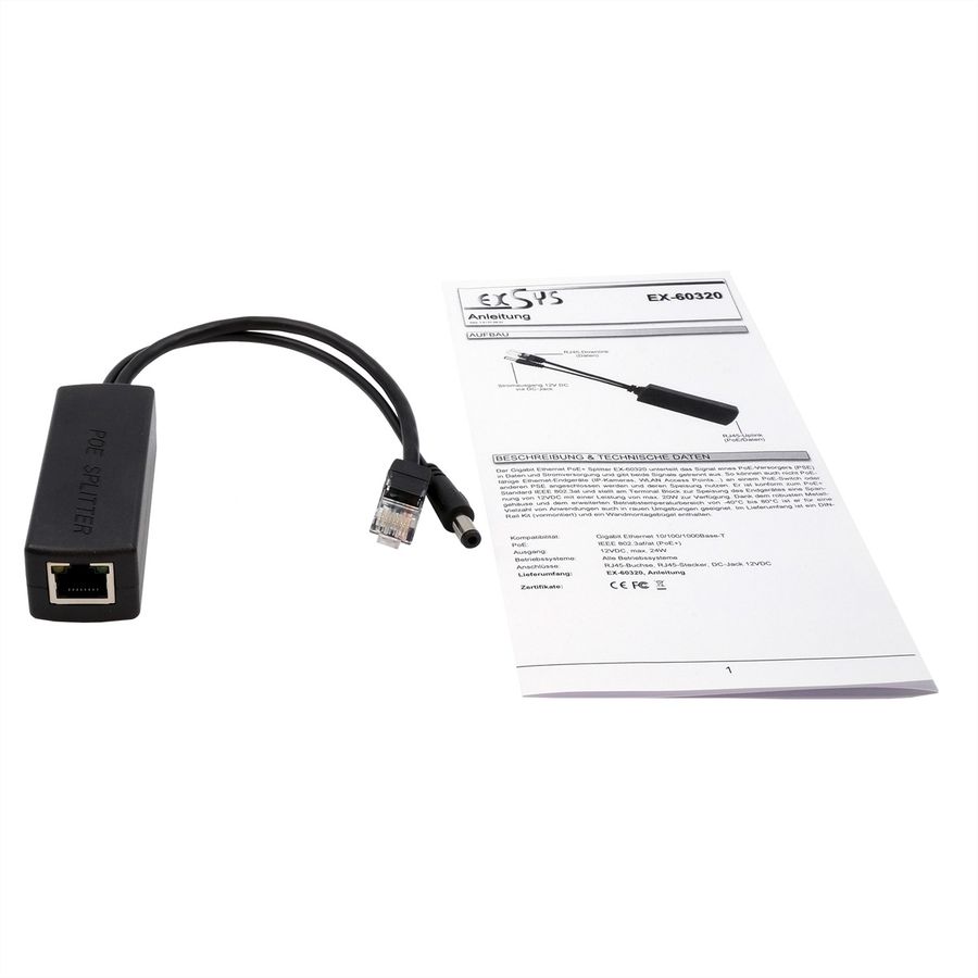 EXSYS EX-60320 Splitter PoE+ 10/100Mbps 802.3at