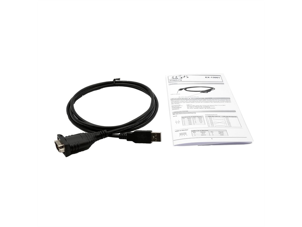 EXSYS EX-13001 Câble USB 2.0 vers 1 x série RS-232 avec connecteur 9 broches FTDI Chip-Set