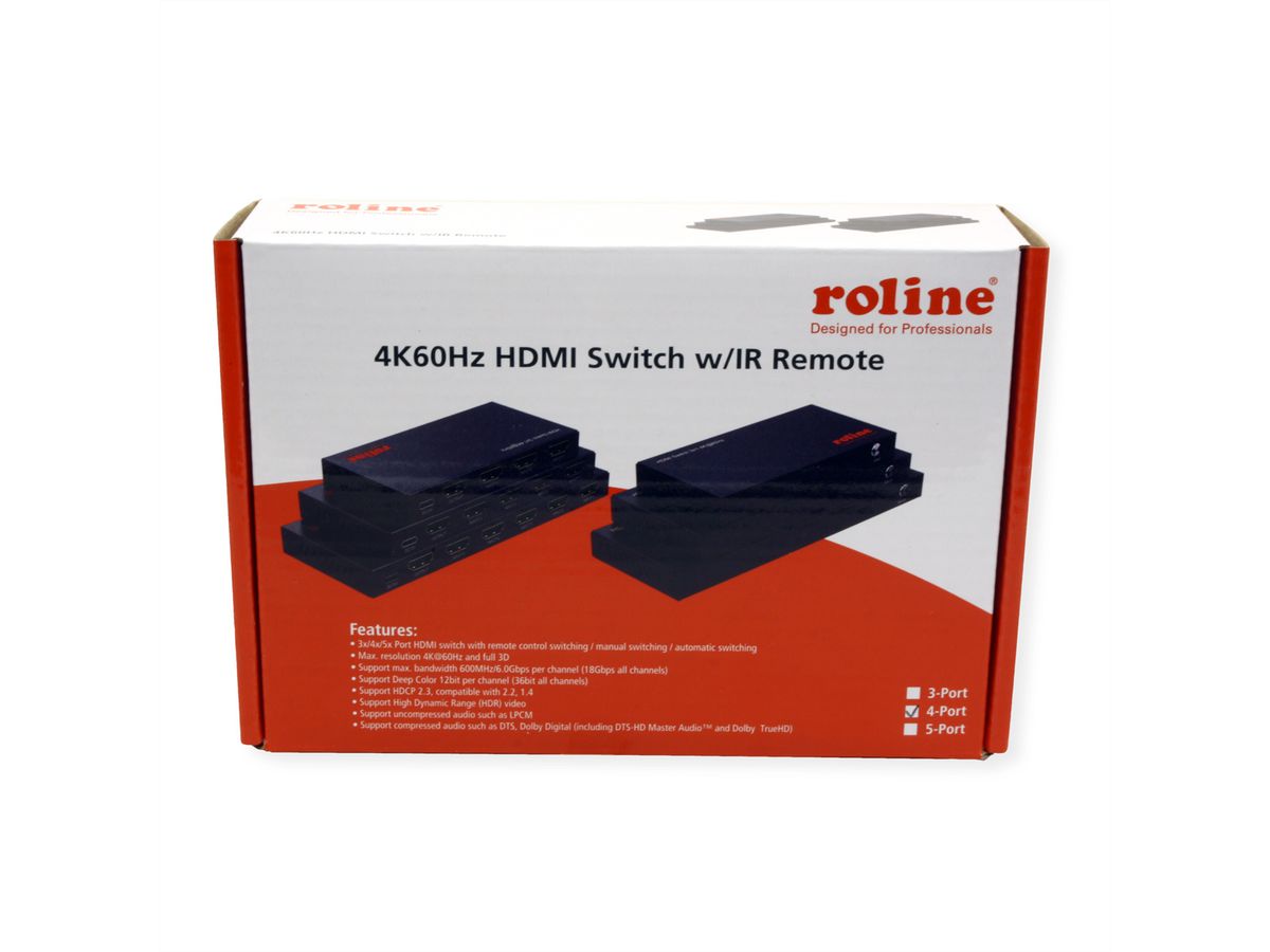 ROLINE Switch HDMI 4K à 4 ports, avec télécommande
