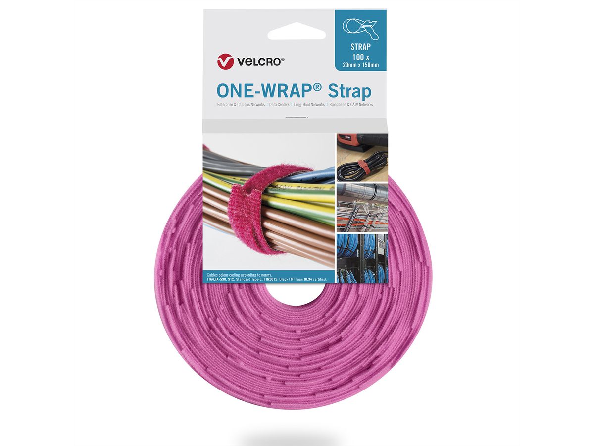 VELCRO® One Wrap® Strap 20mm x 230mm, 100 pièces, rose