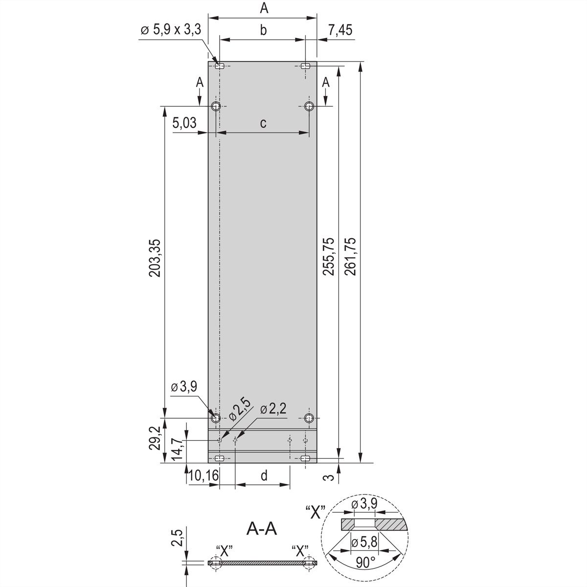 SCHROFF Unité enfichable de type cadre, face avant, non blindée, 6 U, 10 HP, 2,5 mm, alu, face avant anodisée, face arrière conductrice