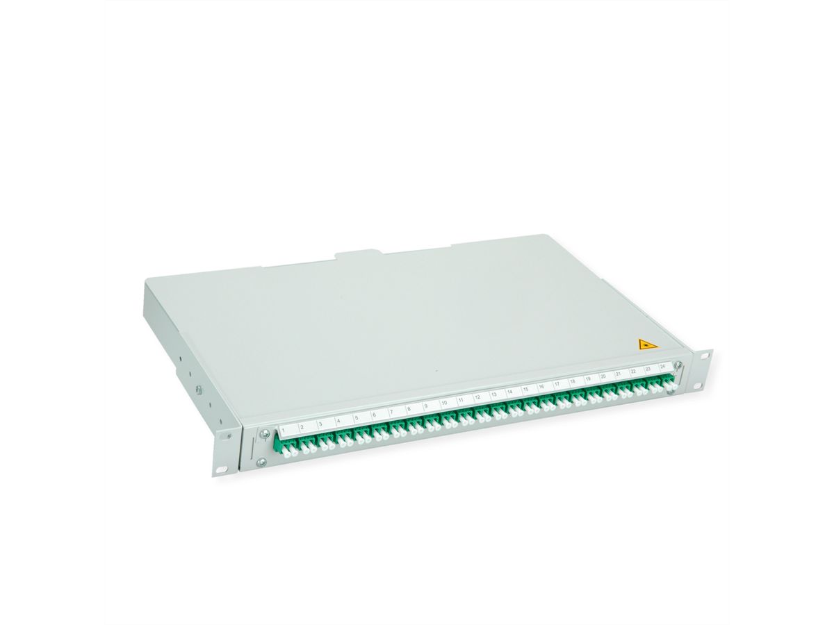 TELEGÄRTNER BASIS V Panneau fibre optique avec coupleurs & Pigtails , 24x LC Duplex, vert, OS2 APC